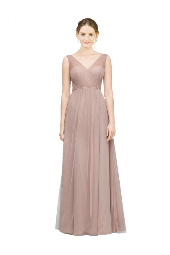 Soft Tulle A-Line Long V-Neck Sleeveless Bridesmaid Dress Glasgow