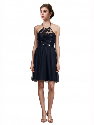 Tulle A-Line Knee Length Sleeveless Black Bridesmaid Dresses Glasgow