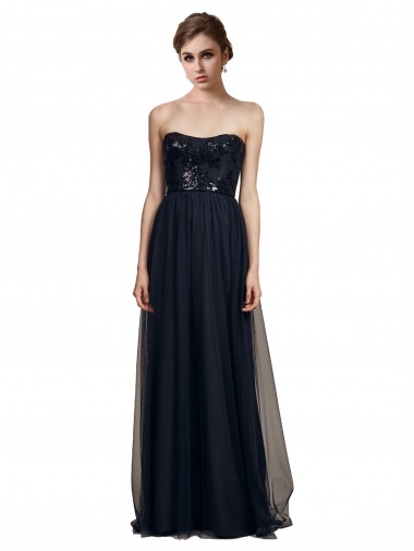 Tulle A-Line Sleeveless Black Bridesmaid Gown Glasgow