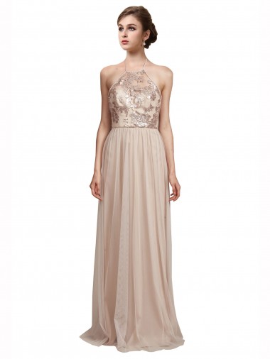 Tulle A-Line Long Sleeveless Nude Bridesmaid Dress Glasgow