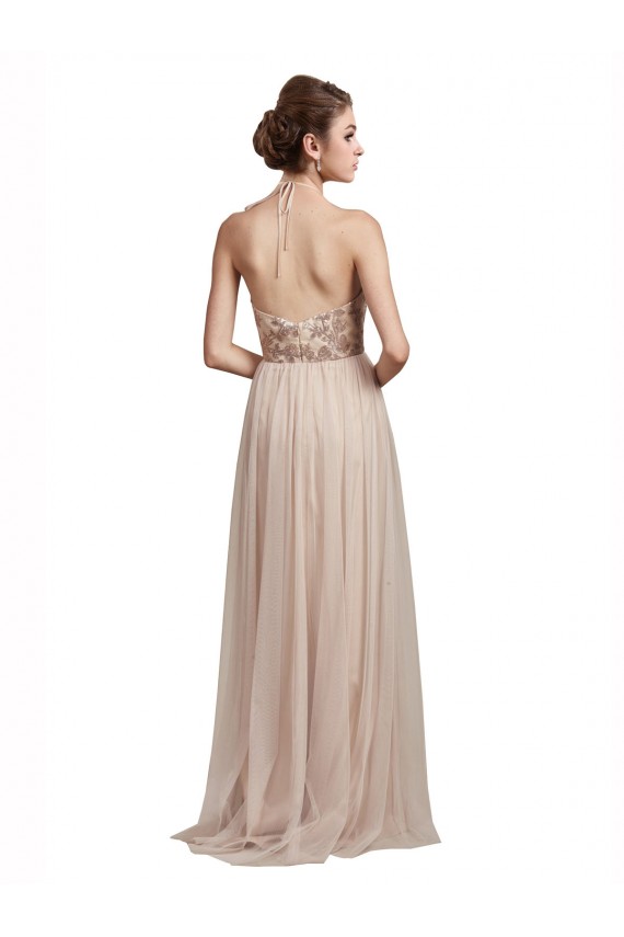 Tulle A-Line Long Sleeveless Nude Bridesmaid Dress Glasgow