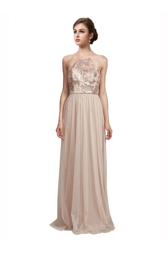 Tulle A-Line Long Sleeveless Nude Bridesmaid Dress Glasgow