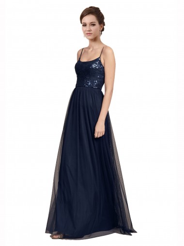 Tulle & Lace A-Line Long Sleeveless Dark Navy Bridesmaid Dresses Glasgow