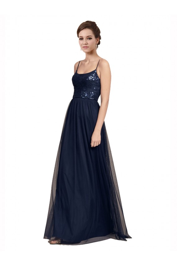 Tulle & Lace A-Line Long Sleeveless Dark Navy Bridesmaid Dresses Glasgow