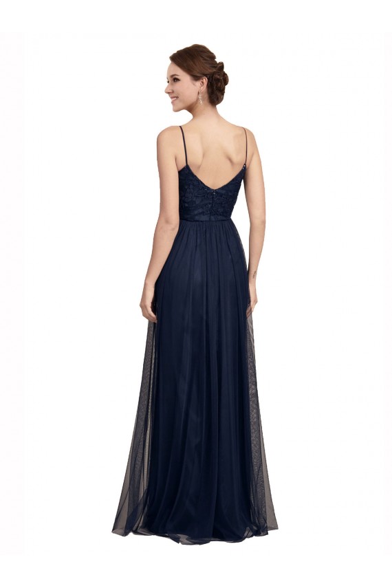 Tulle & Lace A-Line Long Sleeveless Dark Navy Bridesmaid Dresses Glasgow