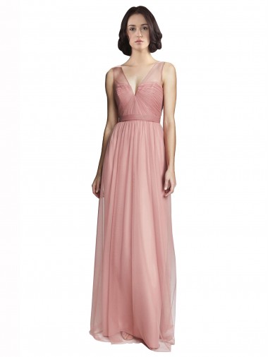 Tulle A-Line Long Sleeveless Rose Pink Bridesmaid Dress Glasgow