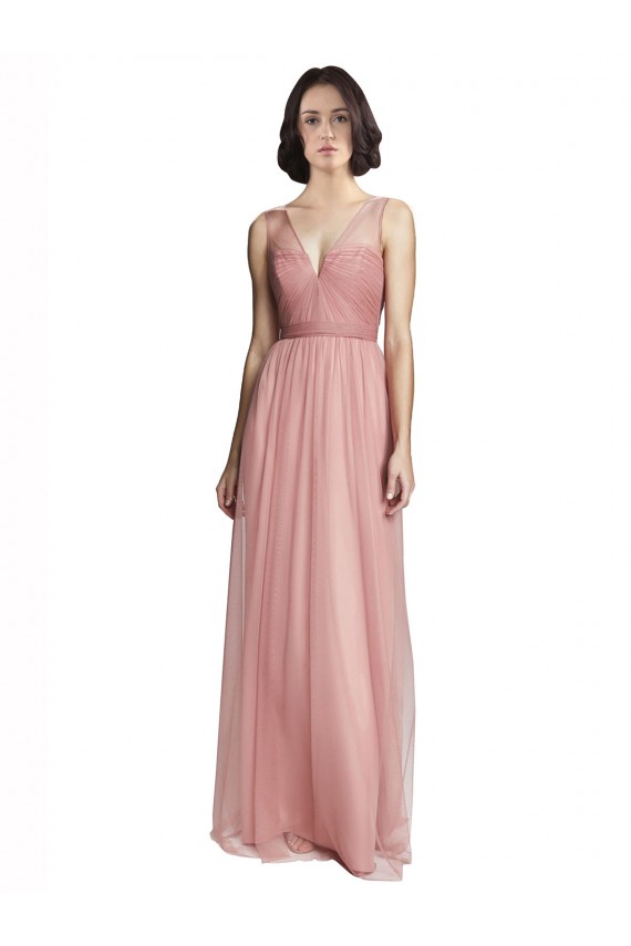 Tulle A-Line Long Sleeveless Rose Pink Bridesmaid Dress Glasgow