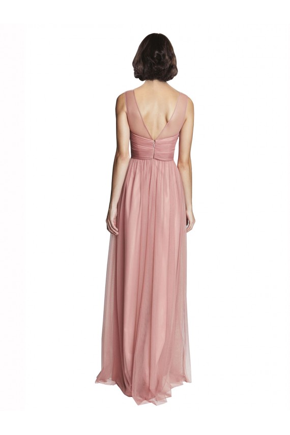 Tulle A-Line Long Sleeveless Rose Pink Bridesmaid Dress Glasgow
