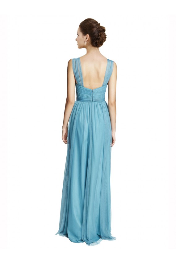 Tulle A-Line Long Sleeveless Sky Blue Bridesmaid Dress Glasgow