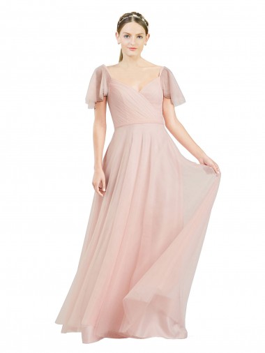 Tulle A-Line Long Flutter Sleeves Formal Dress / Bridesmaid Dress Glasgow