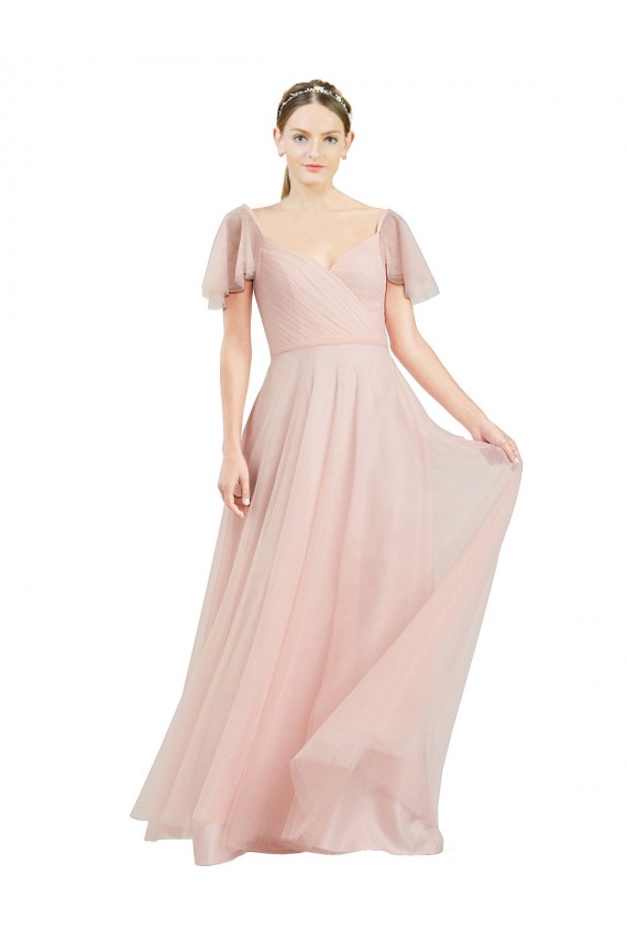 Tulle A-Line Long Flutter Sleeves Formal Dress / Bridesmaid Dress Glasgow