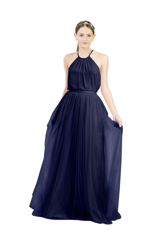 Tulle A-Line Sleeveless Navy Blue Semi Formal Evening Dress / Bridesmaid Dress Glasgow