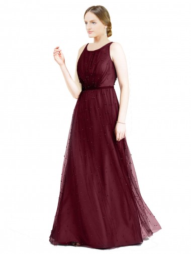 Tulle A-Line Long Sleeveless Keyhole Back Semi Formal Evening Dress / Bridesmaid Dress Glasgow