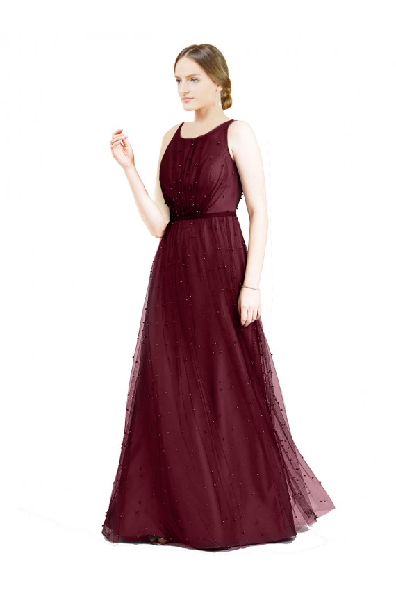 Tulle A-Line Long Sleeveless Keyhole Back Semi Formal Evening Dress / Bridesmaid Dress Glasgow