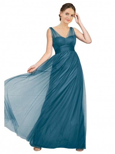Tulle A-Line Long Sleeveless Teal Green V-Back Bridesmaid Dress Glasgow