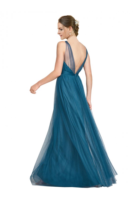 Tulle A-Line Long Sleeveless Teal Green V-Back Bridesmaid Dress Glasgow