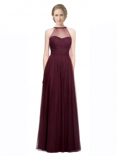 Tulle A-Line Long Sleeveless Red Bridesmaid Dress Glasgow