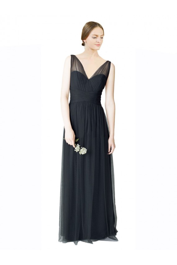 Tulle A-Line Long Sleeveless V-Back Pewter Bridesmaid Dresses Glasgow