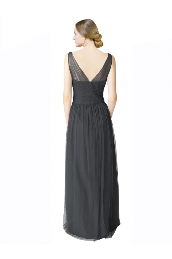 Tulle A-Line Long Sleeveless V-Back Pewter Bridesmaid Dresses Glasgow
