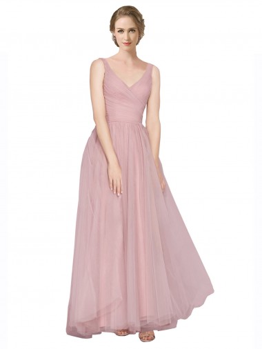 Tulle Long Sleeveless V-Back Bridesmaid Dress Glasgow