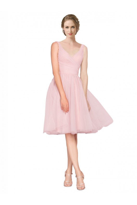 Tulle A-Line Knee Length Sleeveless Bridesmaid Gown Glasgow