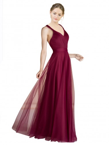 Tulle A-Line Long Sleeveless Criss Cross Open Back Bridesmaid Dress Glasgow