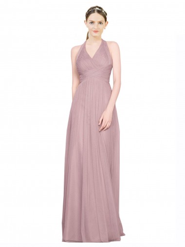 Tulle A-Line Long Sleeveless Low Back Bridesmaid Gown Glasgow