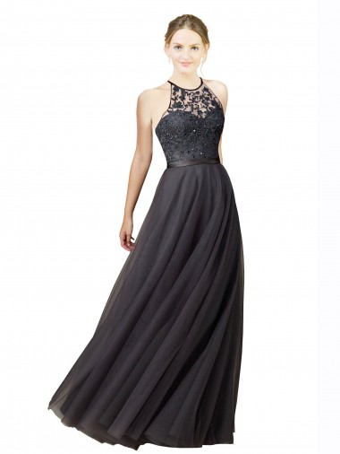 Tulle & Lace A-Line Long Sleeveless Criss Cross Back Bridesmaid Dress Glasgow