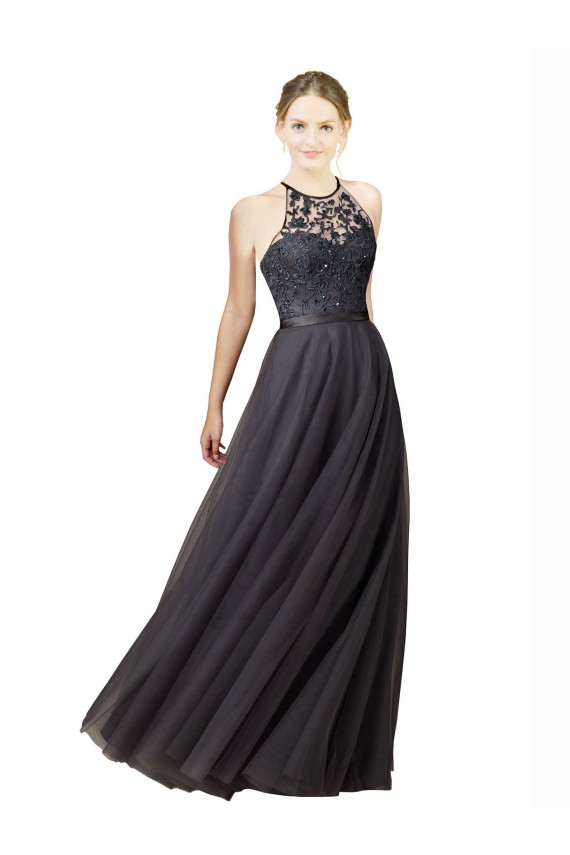 Tulle & Lace A-Line Long Sleeveless Criss Cross Back Bridesmaid Dress Glasgow
