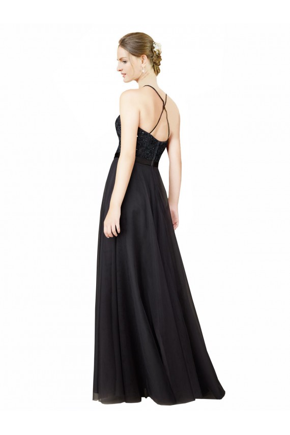 Tulle & Lace A-Line Long Sleeveless Criss Cross Back Bridesmaid Dress Glasgow