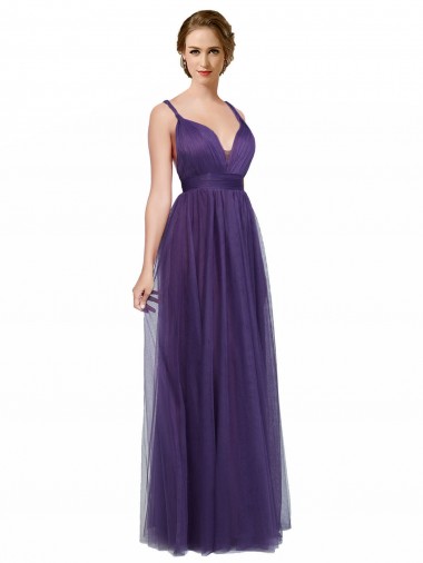 Tulle A-Line Long Sleeveless Spaghetti Straps Open Back Bridesmaid Dresses Glasgow