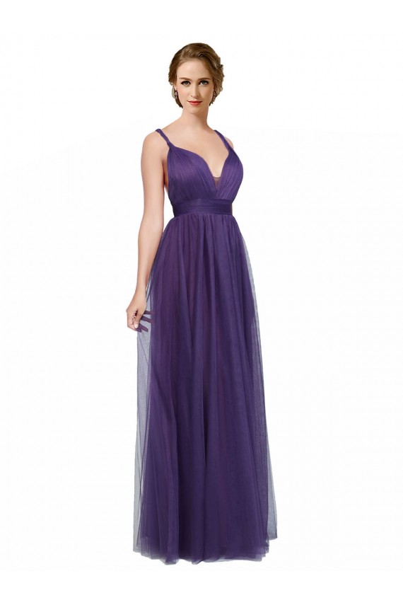 Tulle A-Line Long Sleeveless Spaghetti Straps Open Back Bridesmaid Dresses Glasgow