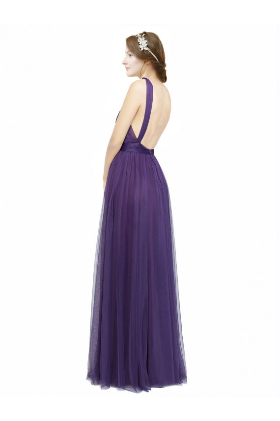 Tulle A-Line Long Sleeveless Spaghetti Straps Open Back Bridesmaid Dresses Glasgow