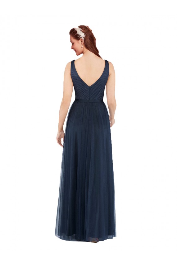 Tulle Sheath Long Sleeveless Low Back Bridesmaid Dress Glasgow