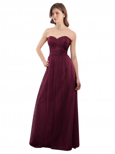 Tulle A-Line Long Sleeveless Low Back Burgundy Bridesmaid Dresses Glasgow