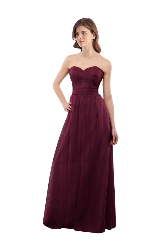 Tulle A-Line Long Sleeveless Low Back Burgundy Bridesmaid Dresses Glasgow