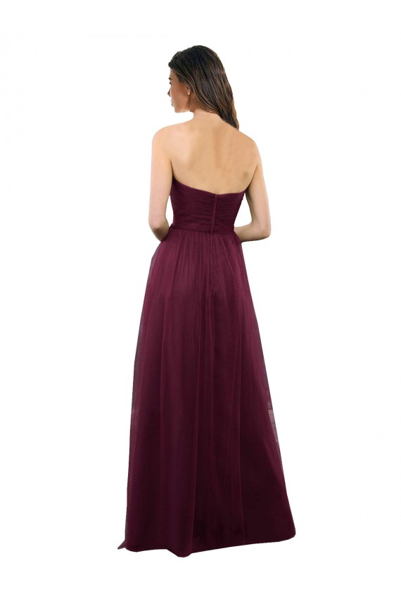 Tulle A-Line Long Sleeveless Low Back Burgundy Bridesmaid Dresses Glasgow