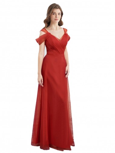 Tulle A-Line Long Cold Shoulder Low Back Formal Dress / Bridesmaid Dress Glasgow
