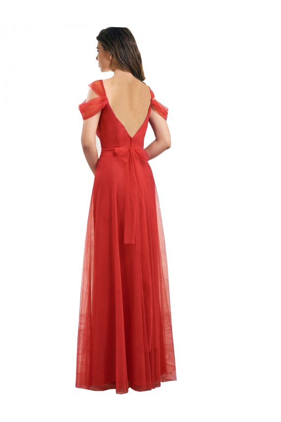Tulle A-Line Long Cold Shoulder Low Back Formal Dress / Bridesmaid Dress Glasgow