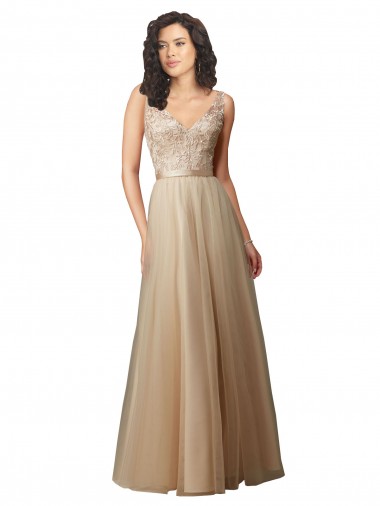 Tulle & Lace A-Line Long Sleeveless V-Back Bridesmaid Dress Glasgow