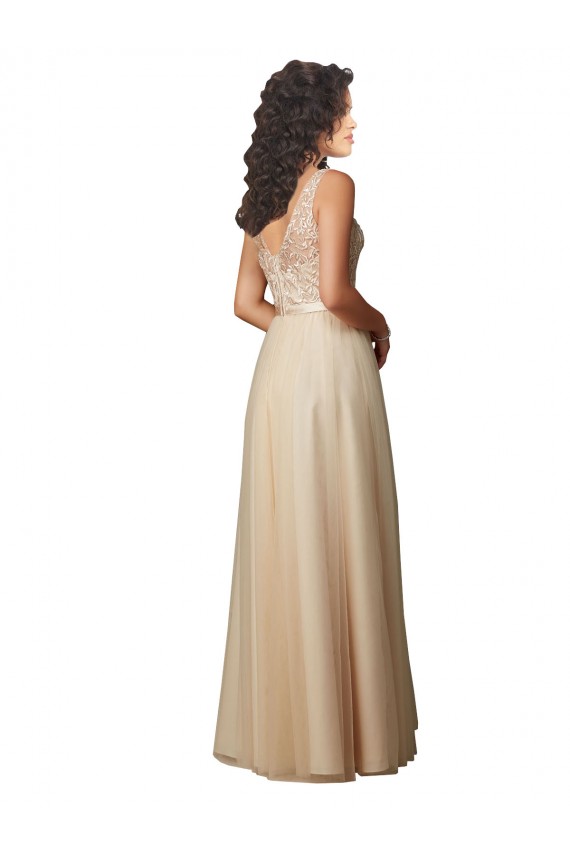 Tulle & Lace A-Line Long Sleeveless V-Back Bridesmaid Dress Glasgow