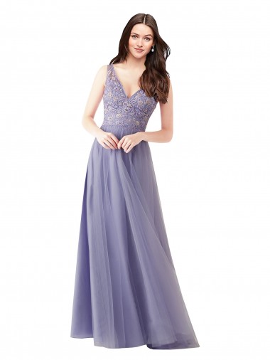 Tulle & Lace A-Line Long Sleeveless V-Back Formal Dress / Bridesmaid Dress Glasgow