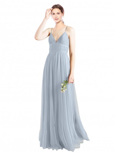 Tulle A-Line Long Sleeveless Open Back Light Sky Blue Bridesmaid Dresses Glasgow