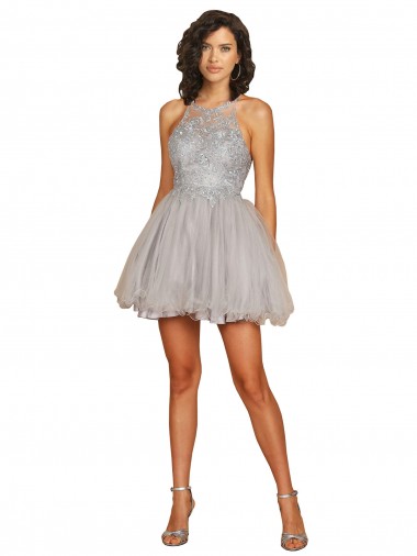 Tulle A-Line Short Sleeveless Criss Cross Open Back Bridesmaid Dress Glasgow