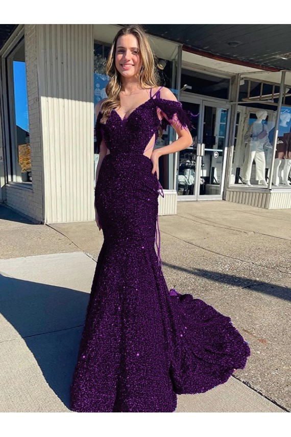 Velvet Sequin Sheath Court Train Sleeveless Long Prom Dress / Evening Dress Glasgow