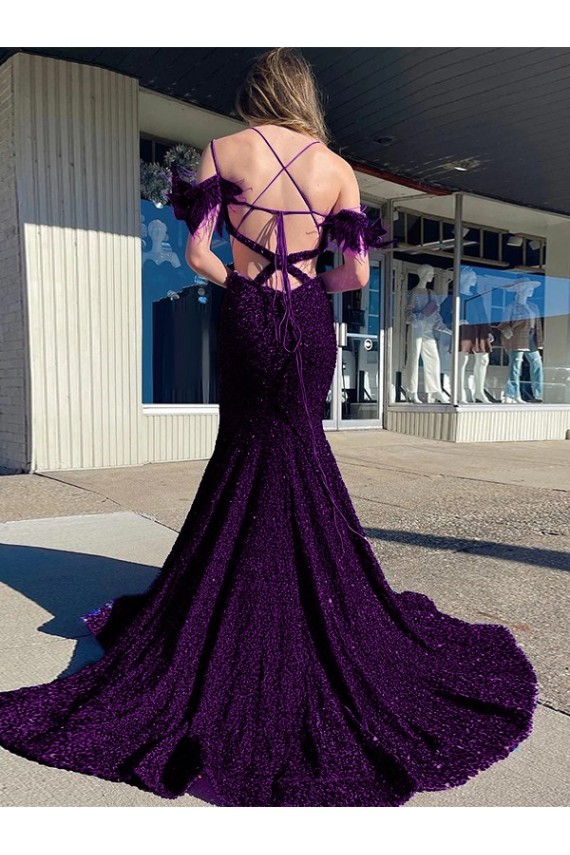Velvet Sequin Sheath Court Train Sleeveless Long Prom Dress / Evening Dress Glasgow