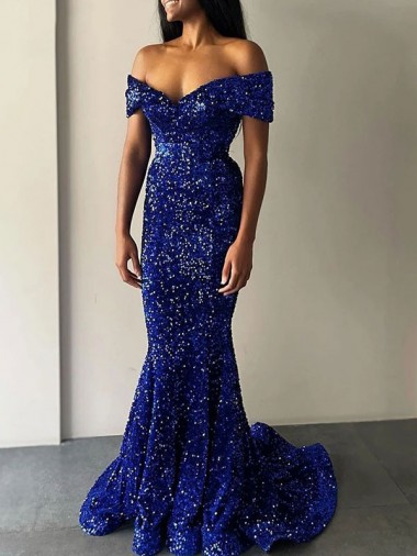 Velvet Sequin Mermaid Sweep Train Sleeveless Prom Dress Glasgow