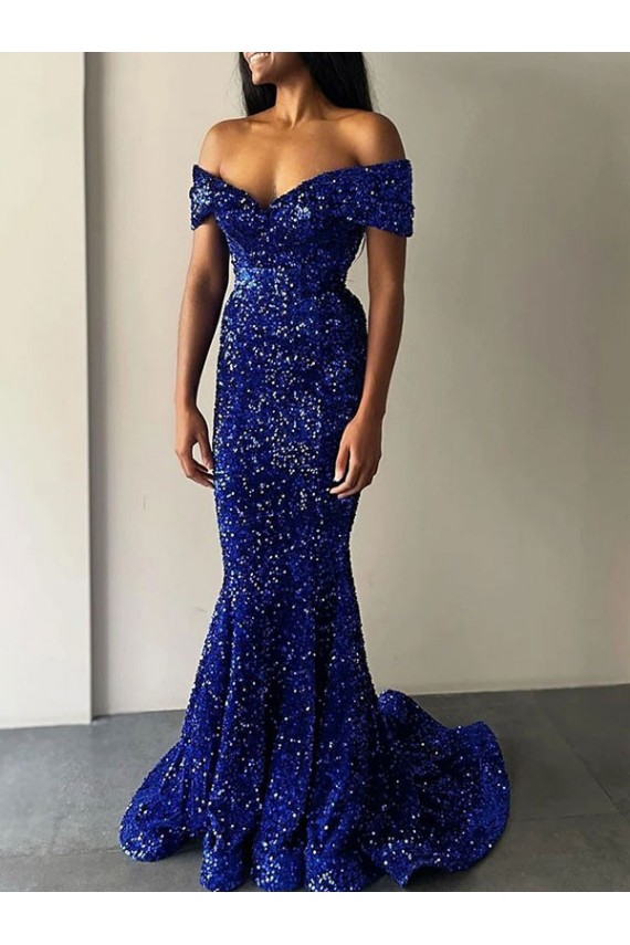 Velvet Sequin Mermaid Sweep Train Sleeveless Prom Dress Glasgow