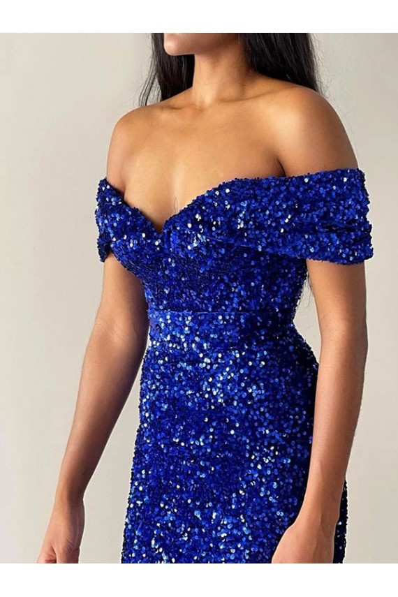 Velvet Sequin Mermaid Sweep Train Sleeveless Prom Dress Glasgow
