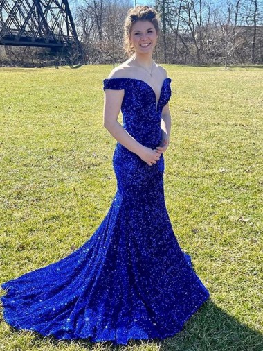 Velvet Sequin Sweep Train Sleeveless Prom Dress Glasgow